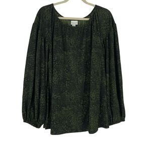 Ava & Viv Green Black Abstract Print Blouse Size 1X NWT